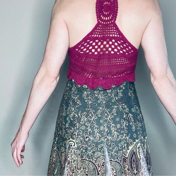 Retro Free People Crochet Floral Hippie Tank Mini Linen Dress - Picture 6 of 6